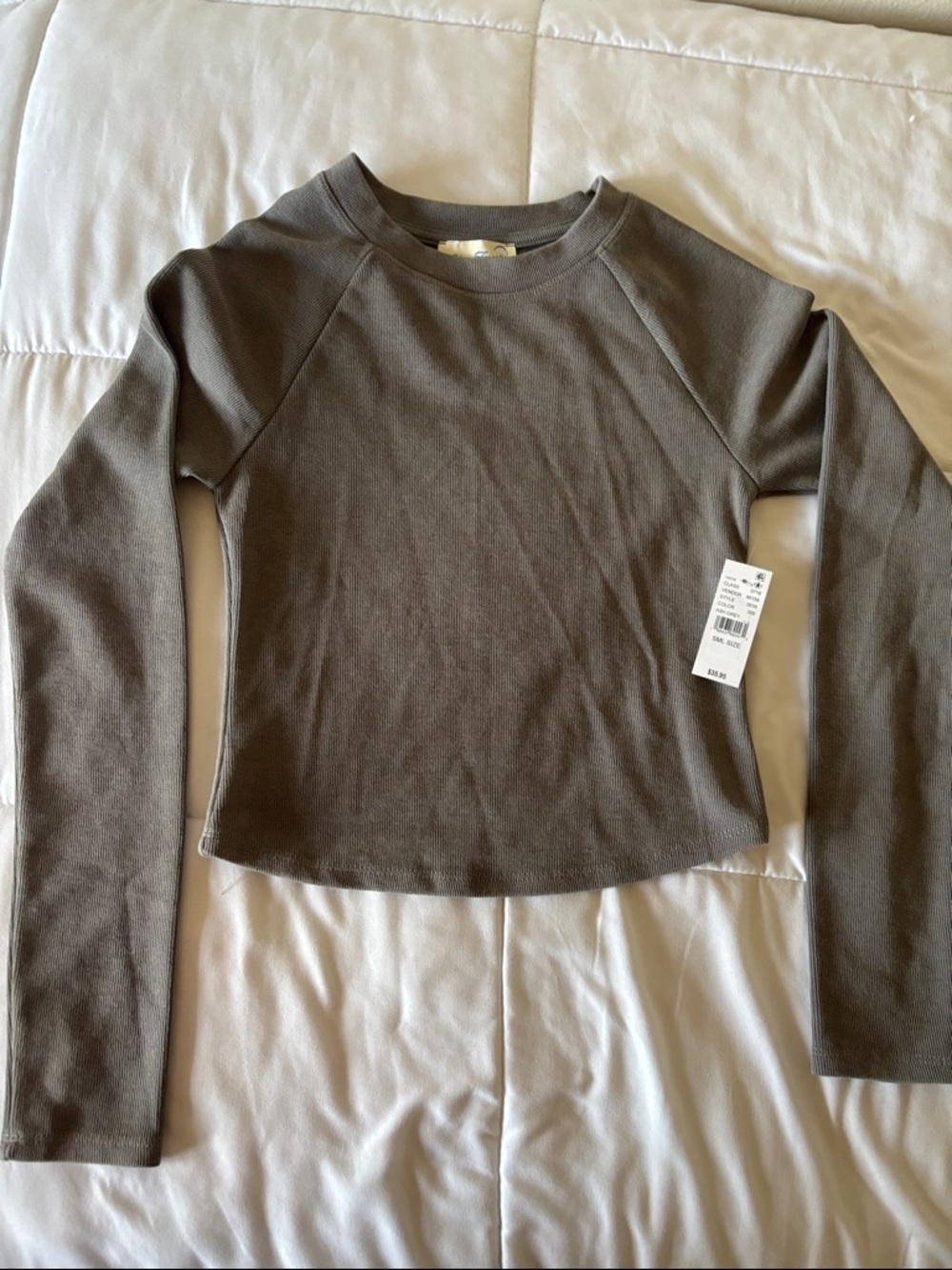 PacSun Olive Ribbed Cropped Long Sleeve Top